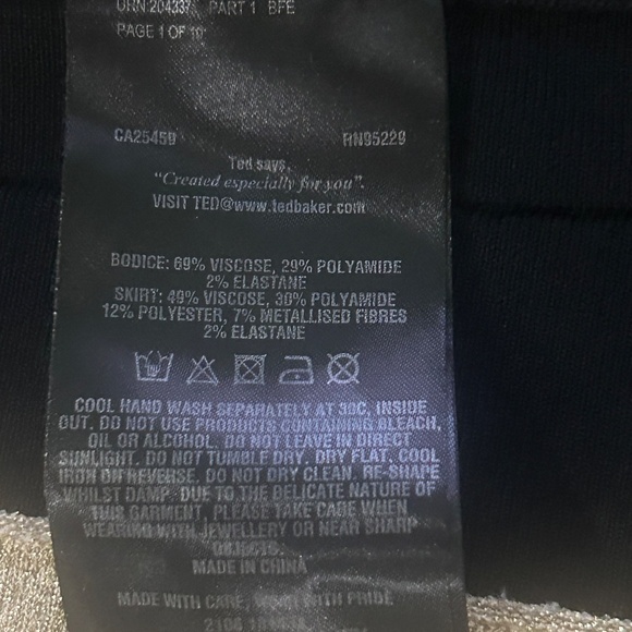 Ted Baker Wytney Black & Gold Cold Shoulder Skater Dress Size 3 - Picture 16 of 16